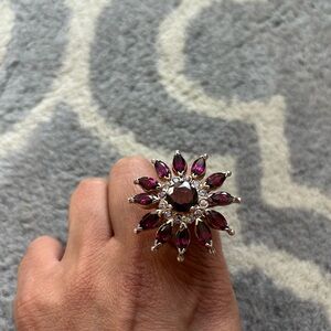 Large Genuine Garnet Sterling Silver Cocktail Ring